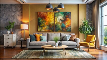 Stylish Modern Wall Decor Ideas: Interior Design Inspiration Stock Photo