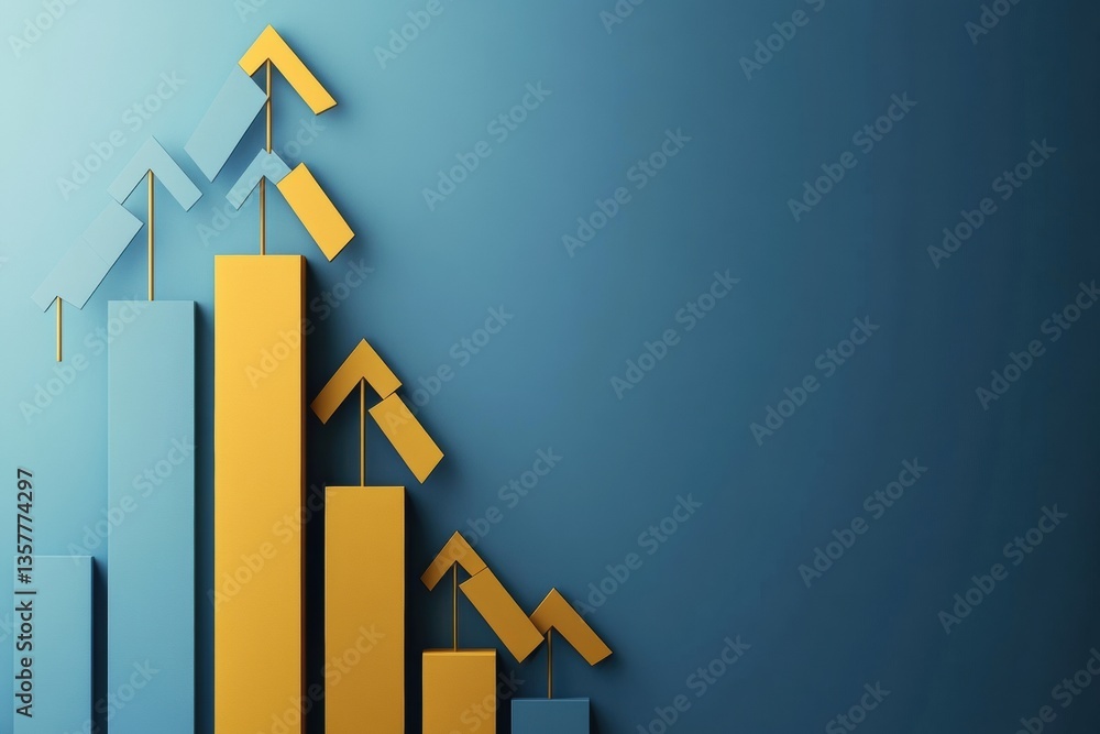 Aufkleber modern business background featuring layered bar charts and upward arrows in blue and gold color sch