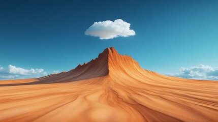 Naklejka premium A vast desert landscape with a towering mountain and a single cloud in the sky