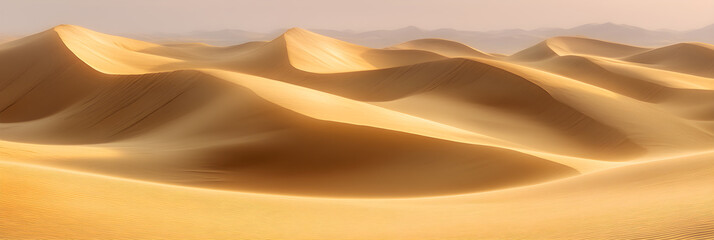 Endless Waves of Golden Sand Dunes Under a Tranquil Azure Sky