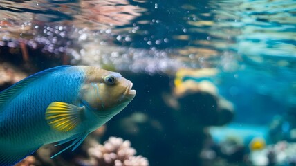 Naklejka premium Vibrant Parrotfish in a Colorful Coral Reef Setting