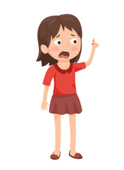 Vector illustration of a girl pointing to her injured arm, crying.