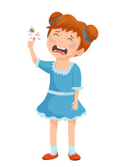 Vector illustration of a girl crying after being stung by a bee.