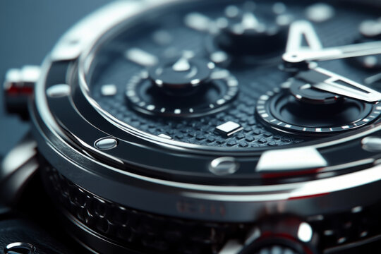 Close-up of a chronograph watch highlighting its intricate details and precise engineering