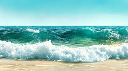 Stunning Ocean Waves Crashing on Sandy Beach Summer Seascape