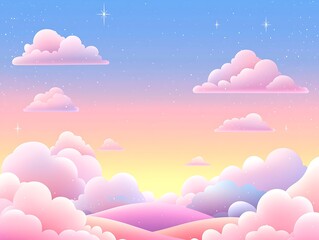 Fototapeta premium Pastel sky with cloudscape, sunset, and hills.