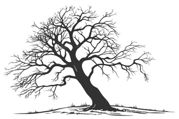 4 Bare tree, twisted branches, gnarled trunk, winter landscape, isolated on white background, detailed bark texture, organic shapes, monochromatic, high contrast, stark, haunting, nature photography, 