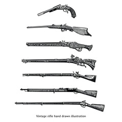 Vintage rifle hand drawn illustration. Rifle vintage drawing