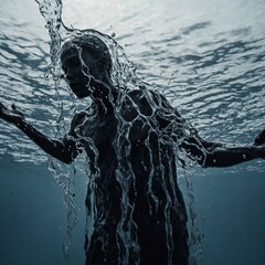 A Human Silhouette Made Entirely of Water, Dripping and Forming Ripples in the Air &ndash; A surreal and fluid concept.