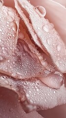 Fototapeta premium Dew-Kissed Rose Petals: Close-up view of delicate rose petals glistening with morning dew, showcasing the intricate details and textures of the flower.