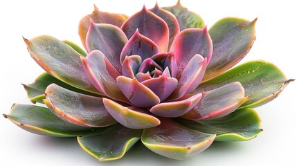 Fototapeta premium A succulent with variegated leaves in shades of green, pink, and purple, isolated on a transparent white background 