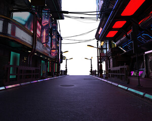 3d rendered sci-fi cyberpunk city isolated on transparent background © HWWO Stock