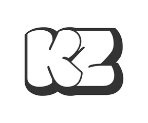 KZ logo, bubble comic lettering, rounded in graffiti style black and white silhouette. Trendy preschool K and Z letter text for festival party, personal initials, children funky print and web.