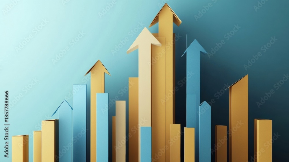 Leinwandbilder modern business background featuring layered bar charts and upward arrows in gold and blue tones wit