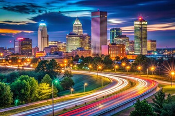 Obraz premium Tulsa Oklahoma Cityscape Night Long Exposure Photography