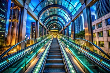 Fototapeta premium Umeda Sky Building Escalator Night Photography - Low Light Cityscape