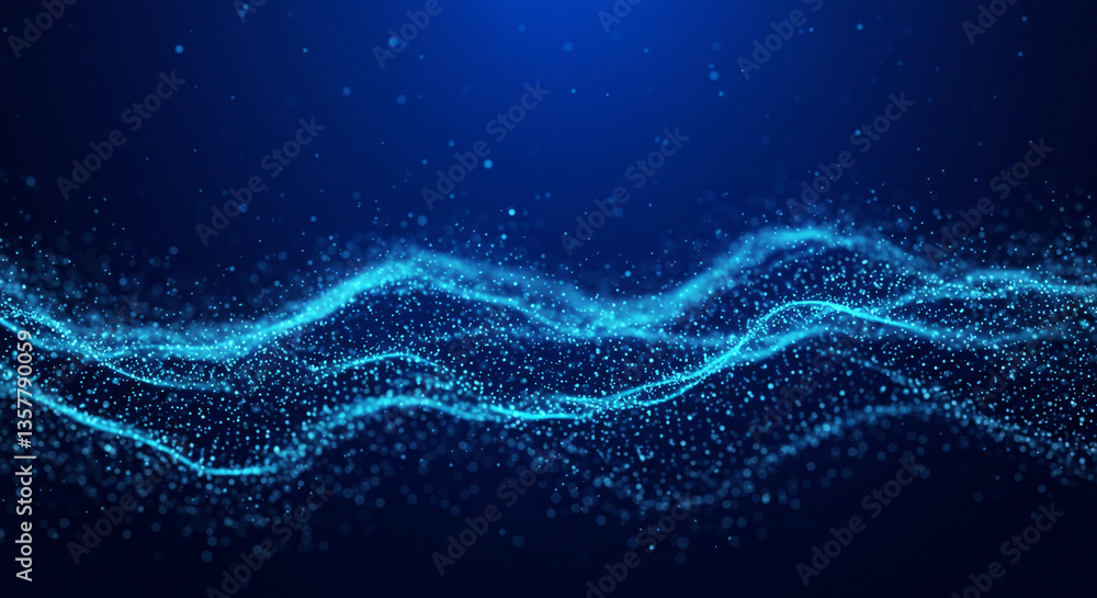 Aufkleber a mesmerizing ocean of shimmering blue particles flowing like a gentle wave across a deep blue canva