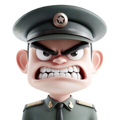 A 3D Character with an Angry Expression Gritting Teeth Isolated on Transparent Background