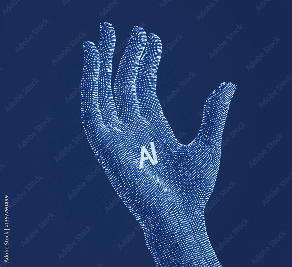 Aufkleber ai hand in focus: a digital rendering of a hand, meticulously crafted with tiny elements, cradles th