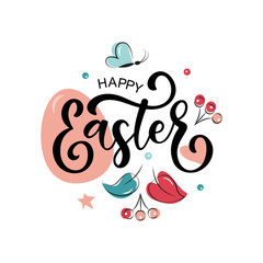 Happy Easter handwritten text. Hand lettering typography, modern brush calligraphy, vector illustration isolated on white background. Design concept for greeting card, banner, poster, logo, print