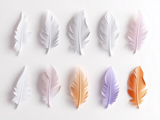 Icônes de plumes en 3D sur fond blanc