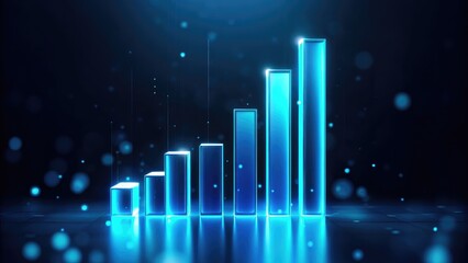 Global Economic Trends Trade Politics. Abstract digital graph with glowing blue bars and a sleek background.