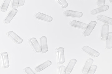 Transparent Empty Gelatin Capsules Background, Pharmaceutical Concept