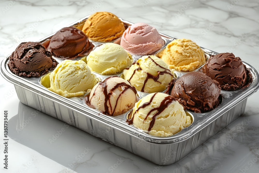 Aufkleber variety of ice cream flavors in a tray arranged with different textures and patterns displaying gour