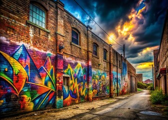 Naklejka premium Vibrant Graffiti Alphabet AZ on Urban Landscape, Street Art, Colorful Letters, Wall Art, Cityscape Background