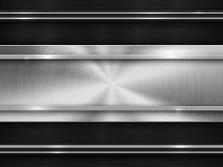 Chrome luxury abstract technology background with circular and straight brushed metal texture for design concepts, wallpapers, web and prints. Vector illustration