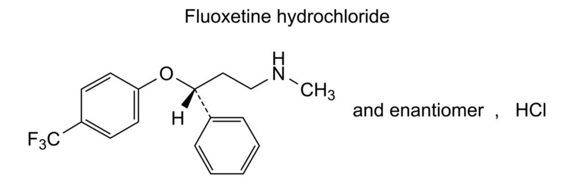 Chemical structure of fluoxetine hydrochloride, drug substance