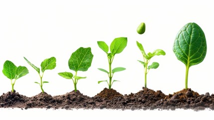 Naklejka premium A time-lapse-style illustration showing the different stages of plant growth, from seed to small plant, isolated on a transparent white background 