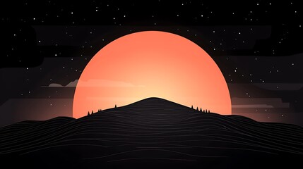 Obraz premium Night Sky for Orange Sun Over Hill.