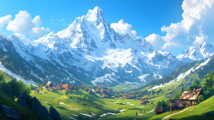 Obraz premium The Vast Dominion of Timeless Mountains and Humble Abodes