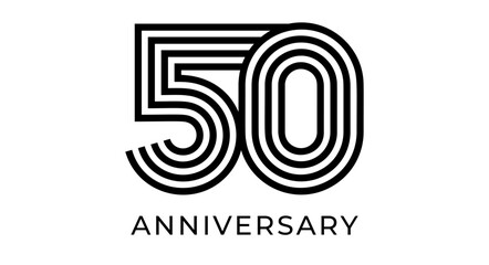 Modern 50th anniversary typography logo with bold geometric lines. Number 50 for company celebrations event, business branding, marketing materials, wedding and birthday. Vector illustration