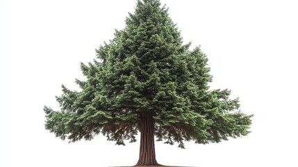 Obraz premium A towering redwood tree with a thick trunk and green canopy, isolated on a transparent background