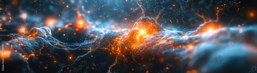Poster dynamic neural network visualization with electric flux and glowing connections in a digital abstrac