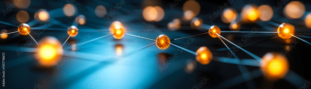 Poster abstract glowing node network with interconnected lines representing technology and communication co