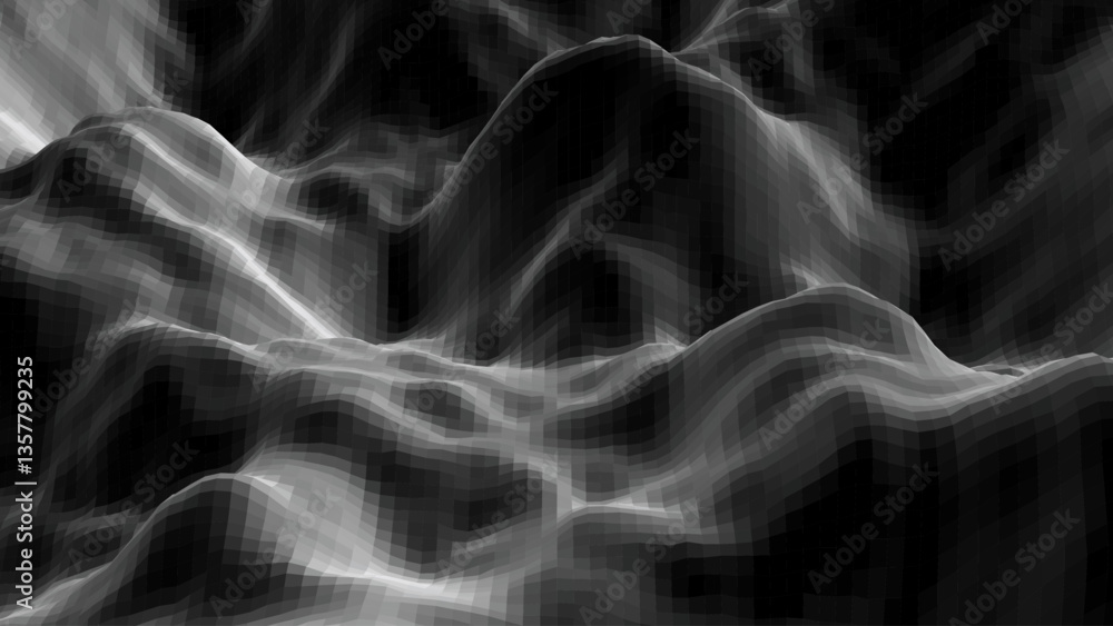 Poster abstract dark gradient background with low-poly, polygonal triangular elevation landscape for design
