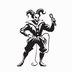 Silhouette Funny clown with a microphone singing karaoke image vector isolated on white background.