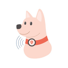 Dog with GPS tracker collar Transfer location signal vector illustration