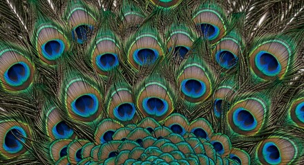 Obraz premium Vivid Peacock Feathers Close Up Detailed Texture Jewel Toned Avian Plumage Nature Background