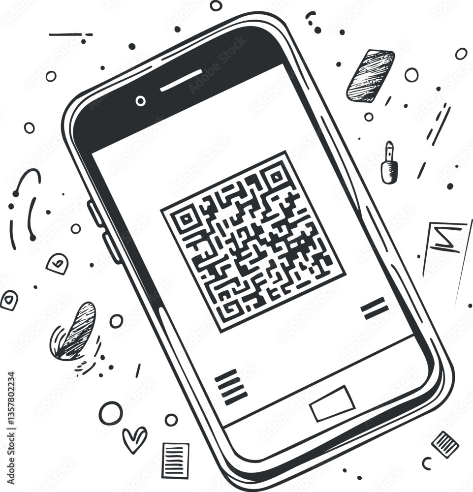Aufkleber hand-drawn illustration of a smartphone displaying a qr code.