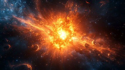 Celestial explosion illuminates space with vibrant orange and yellow energy