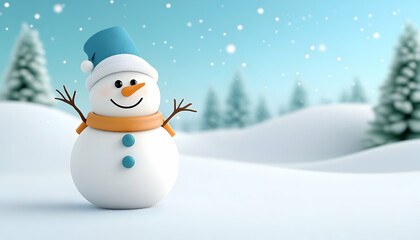 Fototapeta premium Cheerful snowman in winter wonderland (1)