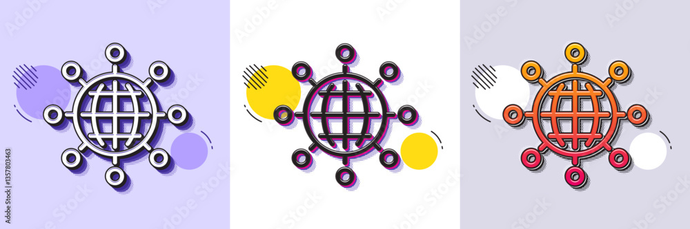 Poster business networking line icon. halftone dotted pattern. gradient icon with grain shadow. internation