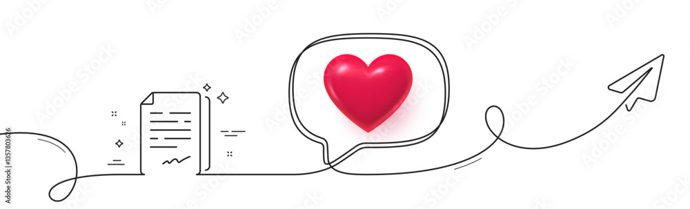 Poster document signature line icon. continuous line with share plane. agreement doc file sign. office note