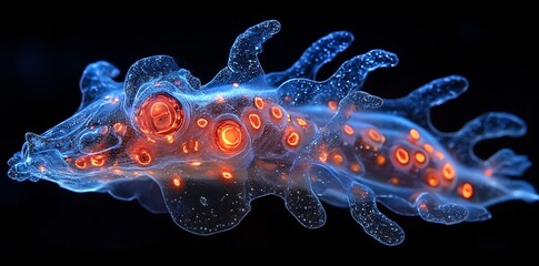 Glowing Sea Slug with Orange Spots on Dark Background
