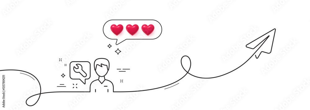 Poster spanner tool line icon. continuous line with share plane. repairman service sign. fix instruments sy