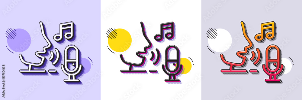 Poster microphone line icon. halftone dotted pattern. gradient icon with grain shadow. studio mic sign. voi